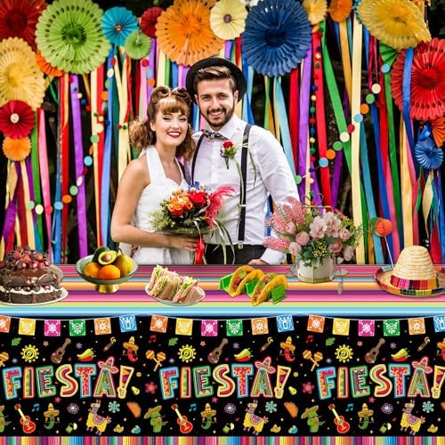4 Pack Cinco De Mayo Printed Fiesta Mexican Table Cover Fiesta Party Tablecloth Taco Night Table Cloth Mexican Themed Tablecloth Mexico Party Supplies 86 x 51 in (220 x 130cm)