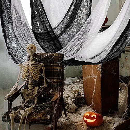 Alpurple 10 Pcs Halloween Creepy Cloth, 30 x 72 Inch Scary Spooky Fabric Cloth, Freaky Loose Weave Creepy Gauze for Halloween Party Decoration (5 Black + 5 White)