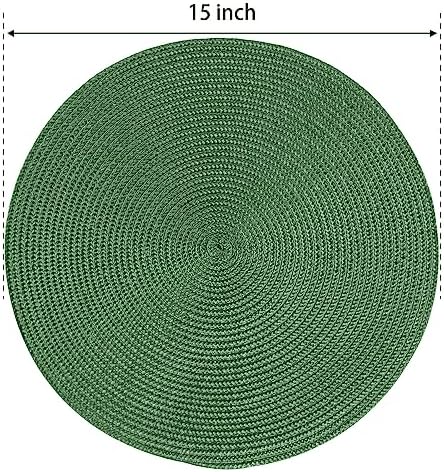 FunWheat Round Braided Placemats Set of 4 Table Mats for Dining Tables Woven Washable Non-Slip Place mats 15inch (Green, 4pcs)