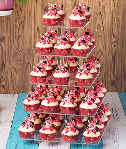 YestBuy Cupcake Stand, 5 Tier Square Cupcake Tree Tower, Clear Cupcake Holder, Pastry Display Rack for Party, Wedding, Baby Shower