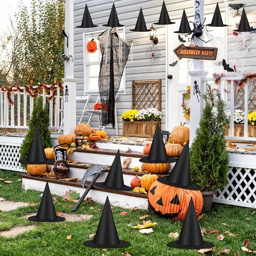 Luces 48 PCS Witch Hats for Porch, Black Wizard Hat Outside Front Porch