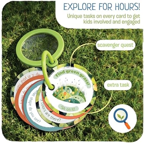 Scavenger Hunt Cards at the Park | Kids Outdoor Activity Cards Game with Magnifying Lens | Nature 2 Year Old Gifts for 2-3 Year Olds | Toddler Games for Boys & Girls