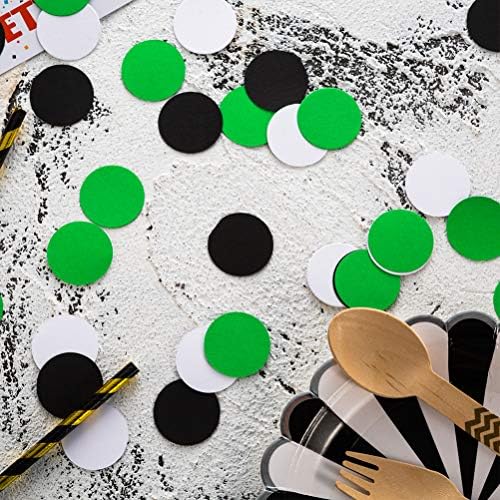 MOWO Black, Green and White Confetti Circle Table Decoration, 1.2 inch