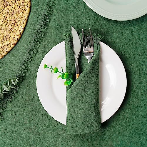 Wonlex Christmas Cloth Napkins Set of 8, 18x18 Inches Cotton Napkins Cloth Washable Reusable with Elegant Fringe for Table Dinner, Xmas Decorations, Family Event Parties(8 Pack,Green)