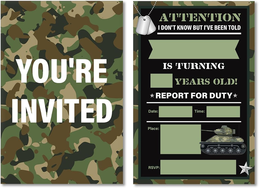 Soiceu Army Birthday Invitations Army Boys Party Invites with Envelopes Set of 20