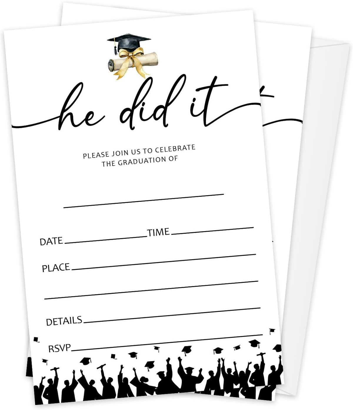 Graduation Invitations 2026 with Envelopes - 20 Pack Class of 2026 Graduation Party Invitations, 4x6 Inch Fill-in Graduation Announcements for High School or College - A11