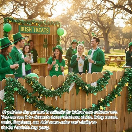 St Patricks Day Garland, St Patricks Day Decorations for Home and Party, 12 Meters Long Green Shamrock Festive Decor, St Patricks Day Party Supplies