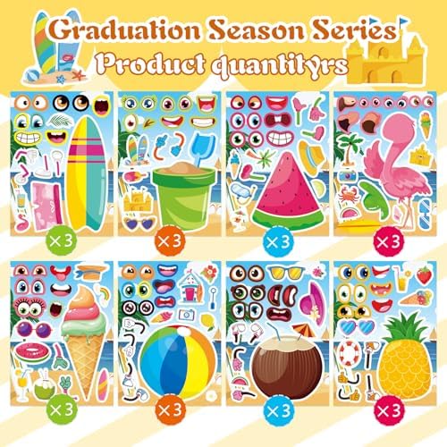 Summer Stickers, Make a Face Sticker, Hawaii Luau DIY Craft Activities