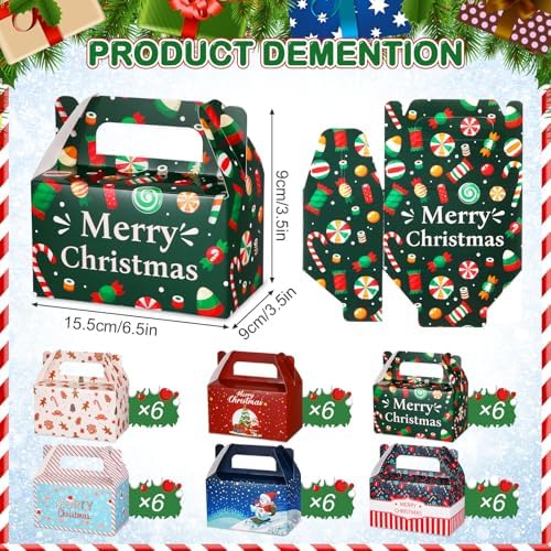 Zhanmai 36 Pack Christmas Day Treat Box Xmas Goodie Santa Claus Boxes for Treats Gift Cookie Cupcake Snack Container with Handle Party Favor