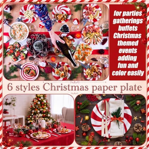 Fourluoo 96 Pcs Christmas Candy Paper Plates 7 Inch Christmas Disposable Peppermint Dinner Plates for Xmas Birthday Party Table Decoration Supplies