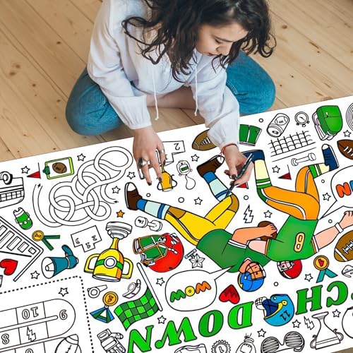 Giant Football Coloring Tablecloth for Kids,Large Coloring Posters for Kids Art Craft Home Birthday Party Supplies 30 x 72 Inch