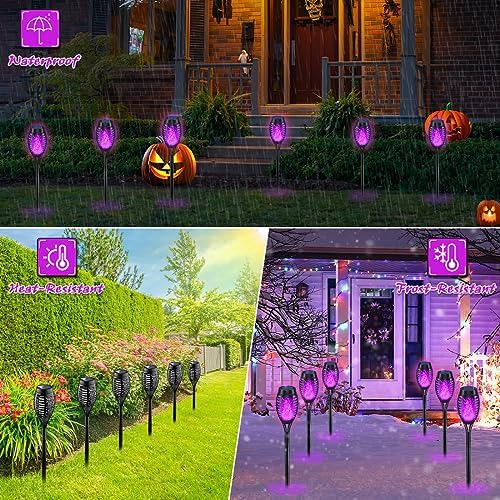 Halloween Decorations Outdoor Flickering Flame Purple Halloween Solar Light