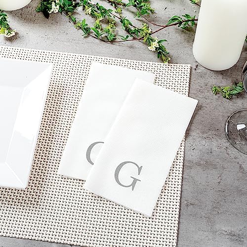 Restaurantware Paper Rectangle Silver Letter g Linen-Feel Napkin, 50 Ct