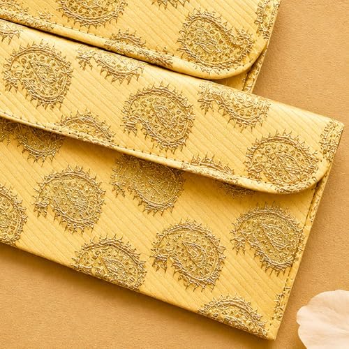 LoveNspire Brocade Fabric Money Envelopes (7.5 x 3.5 Inch) Decorative Paisley Pattern Shagun Lifafa for Indian Wedding, Birthday | Cash Gift Holder & Home Savings Organizer Magenta/Pack of 20