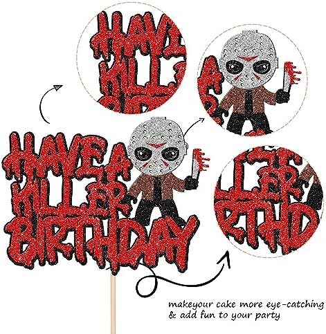 1 PCS Have a Killer Birthday Cake Topper - Glitter Horror Classic Halloween Cake Pick for Bloody Horror Theme Party Cake Decorations Supplies