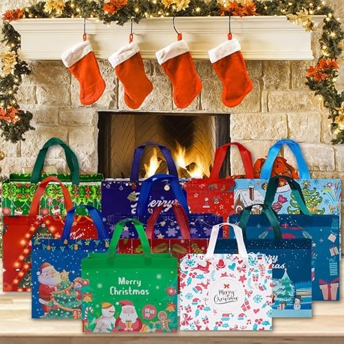 Heetobcos 36 Pack Christmas Gift Bags 13” Large Reusable Tote Bags