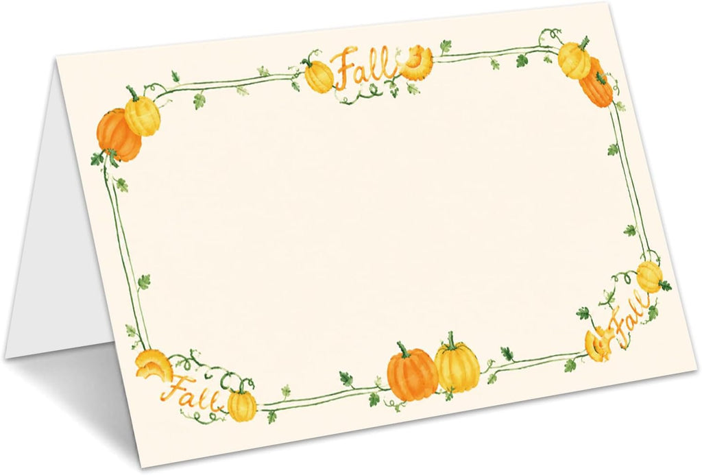 Pumpkin Place Cards for Table Setting, Tent Cards Decor For Birthday Baby Shower Autumn Party Reception Decorations, Bridal Shower Wedding Place Card, 25 Pack Birthday Food Name Card 2 x 3.5" /040