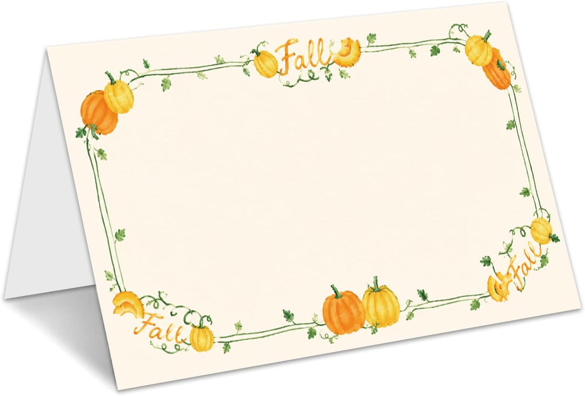 Pumpkin Place Cards for Table Setting, Tent Cards Decor For Birthday Baby Shower Autumn Party Reception Decorations, Bridal Shower Wedding Place Card, 25 Pack Birthday Food Name Card 2 x 3.5" /040