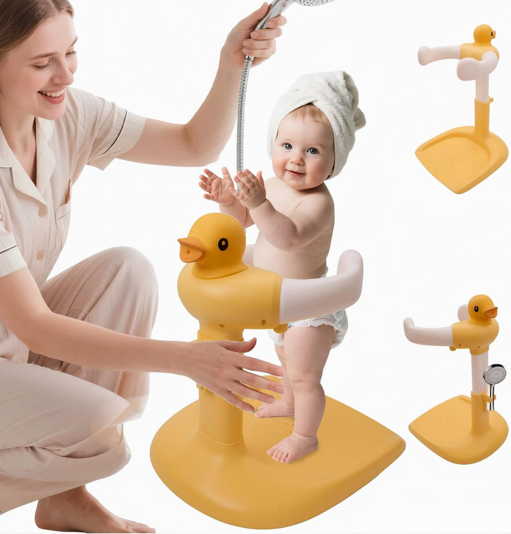 Baby Shower Stand for 𝐁𝐚𝐛𝐢𝐞𝐬 𝟔 𝐌𝐨𝐧𝐭𝐡𝐬 & 𝐔𝐩 - Safety & Non-Slip for Baby Standing Support, Adjustable Heigh with Babe Bath Stand, Toddler Shower Support with 55 Lbs Capacity