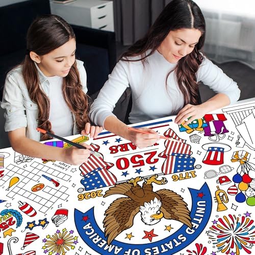 4th of July Patriotic Coloring Tablecloth, 30x72 Inches