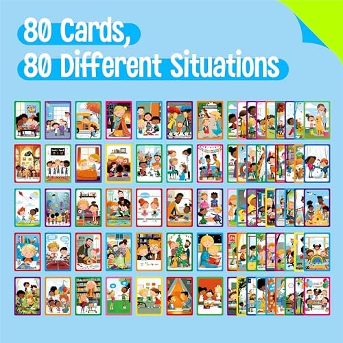 80 Scene Conversation Cards,480+ Questions Of What,Where,Who,Why & How,Materials for Social Skills,Learn Through Friendly Illustrations Of Situations,Develop Emotional Intelligence & Critical Thinking