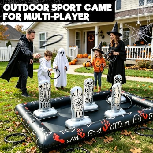 Giant Tombstone Ring Toss Games Halloween Party Game Favors for Kids Inflatable Gravestone Ring Toss Game Halloween Party Decor Outdoor Carnival Game Classroom Indoor Outdoor School Yard