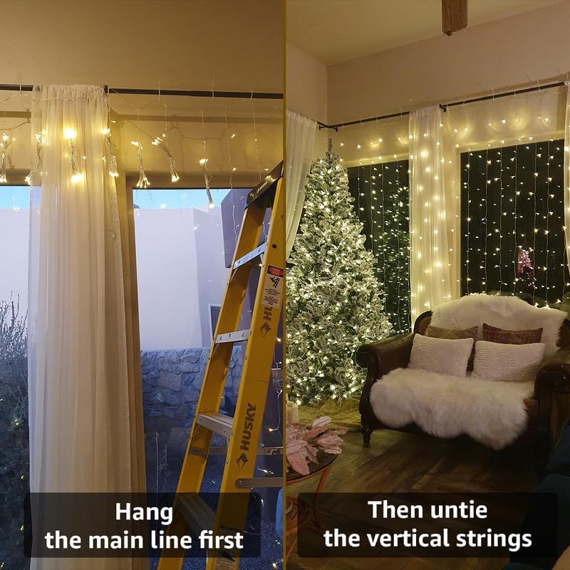 Lighting EVER 306 LED Curtain Lights, 10×10 ft Plug in Hanging Fairy Lights