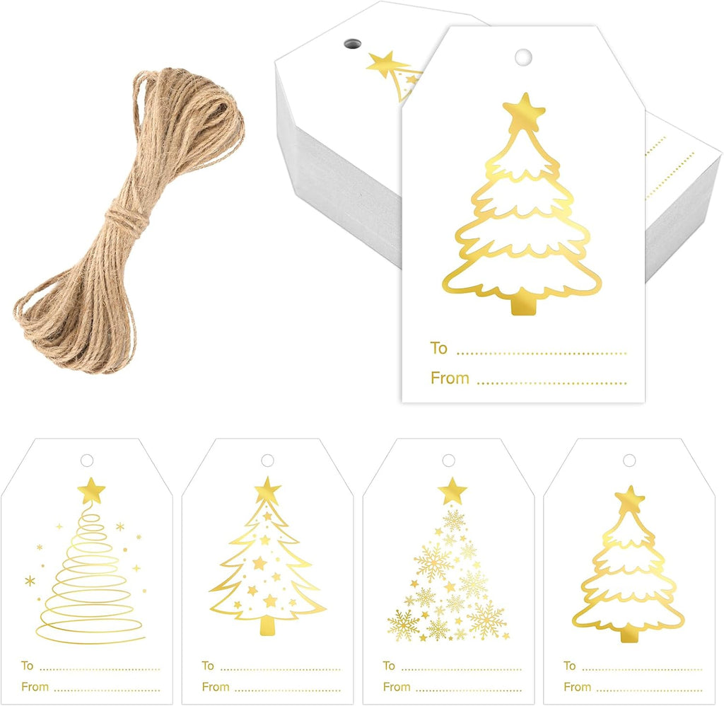 joycraft 60Pcs Christmas Name Gift Tags, 4 Styles Christmas Tree Tags