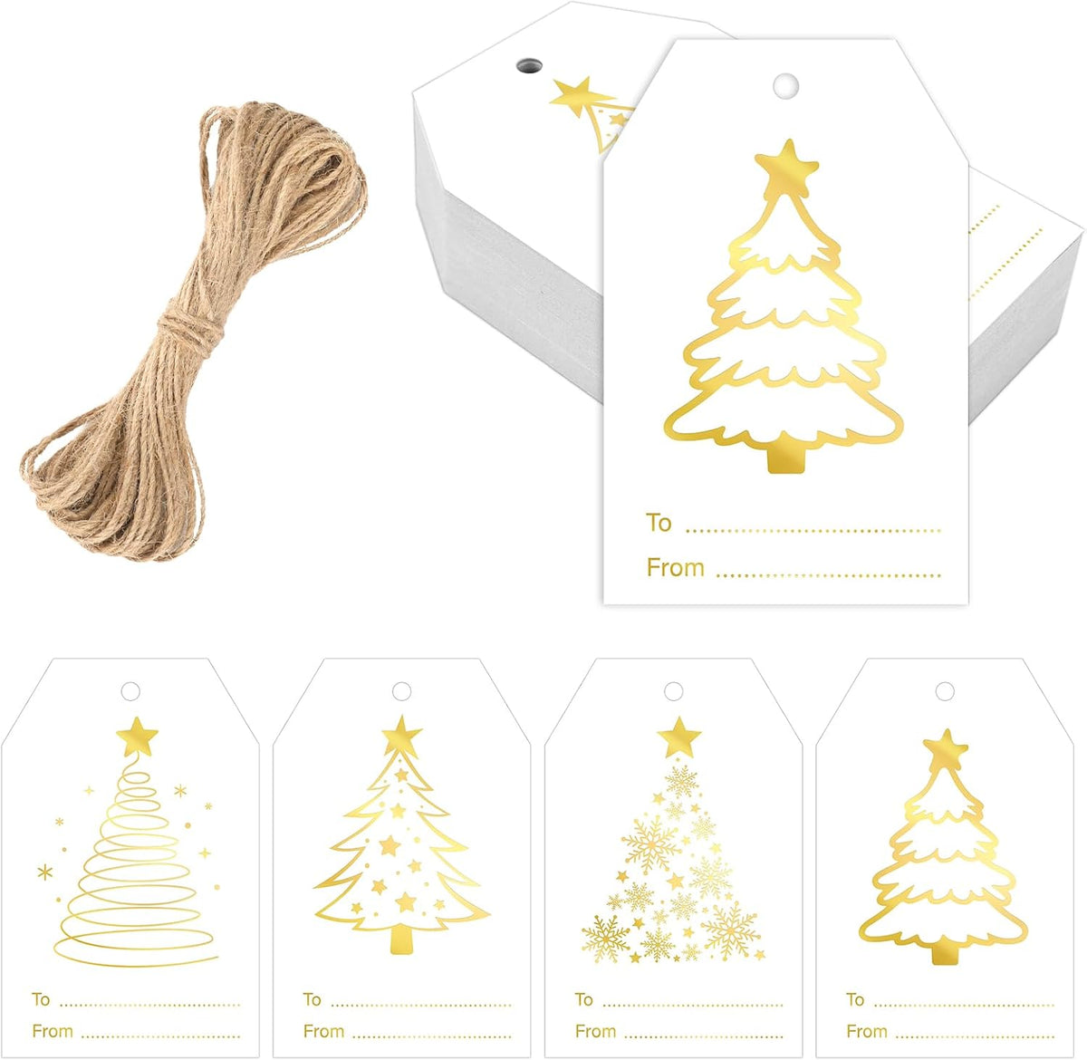 joycraft 60Pcs Christmas Name Gift Tags, 4 Styles Christmas Tree Tags