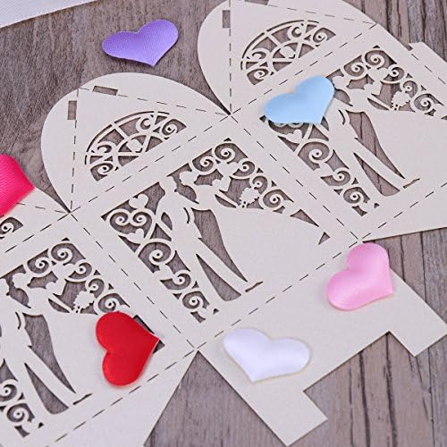 Tinksky 100pcs Wedding Candy Boxes Couple Design Luxury Lase Cut Party Wedding Favor Ribbon Candy Boxes Gift Box Table Decorations (White)