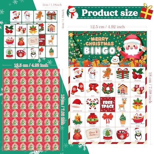 OHOME Christmas Games | Xmas Bingo for Kids - 24 Players Christmas Crafts Activities Party Favors Supplies for Families - Xmas Gifts Bulk for Boys Girls Grandkids | Stocking Stuffers for Kids Toddler