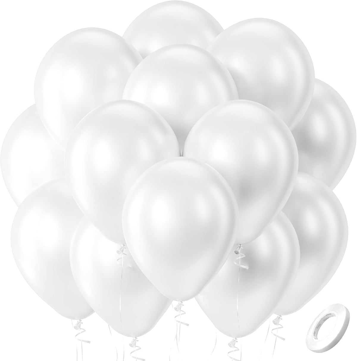 Bezente Pearl White Balloons Latex Party Balloons 100 Pack 12 inch