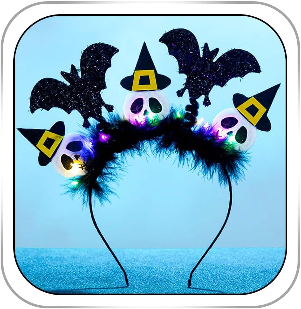 Light Up Halloween Headband Glowing Spooky Ghost Hairbands Led Black Bat Headpieces Halloween Costume Hair Accessories for Women