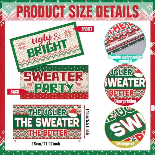 Beeveer 24 Designs Ugly Sweater Christmas Party Photo Booth Props Sign
