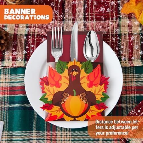 JOYIN 18PCS Thanksgiving Cutlery Holders Set, Thanksgiving Turkey Utensil Décor, Autumn Fall Harvest Party Supplies, ThankYou Cards, Table Decoration, Party Favors