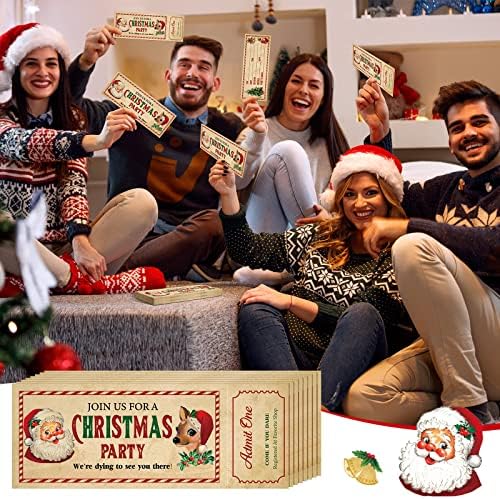 Woanger 50 Pcs Christmas Invitations with Envelope 25 Christmas Party Ticket Invites Card and 25 Envelopes Santa Fill in Blank Invites for Christmas Winter Holiday Birthday Baby Shower