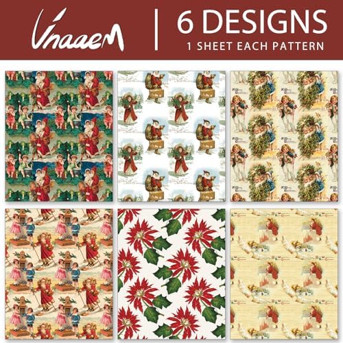Vnaaem Vintage Christmas Wrapping Paper for Women Girls Boys Men - Retro Xmas Wrapping Paper for Winter Christmas Birthday Holiday - 20 X 28 Inches (6 Folded Sheet)
