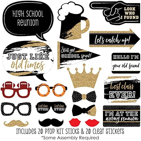 Class Reunion - Black & Gold Photo Booth Prop Kit, DIY Props - 20pc