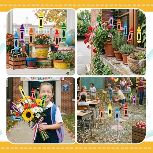 Pickmesh 6 Pcs Back to School Decoration Outdoor Crayon Metal Yard Sign 12"