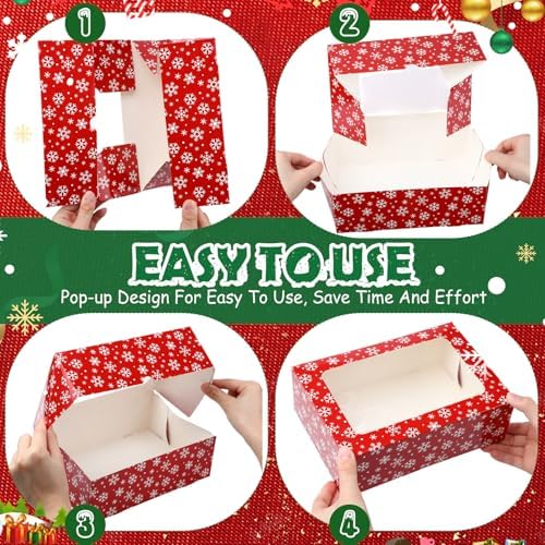 Glenmal 24 Pcs Christmas Cookie Boxes & Window, Snowflakes Pattern 9x6x3 in