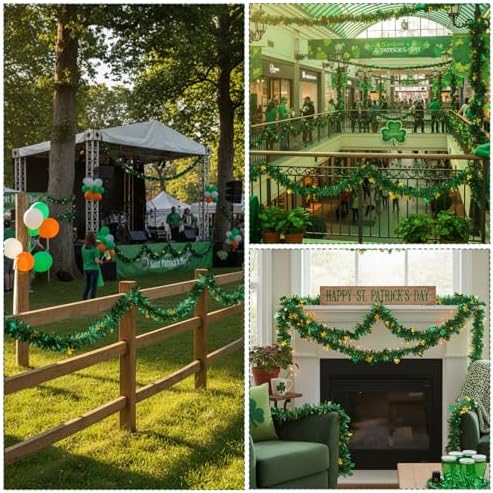 St Patricks Day Garland, St Patricks Day Decorations for Home and Party, 12 Meters Long Green Shamrock Festive Decor, St Patricks Day Party Supplies
