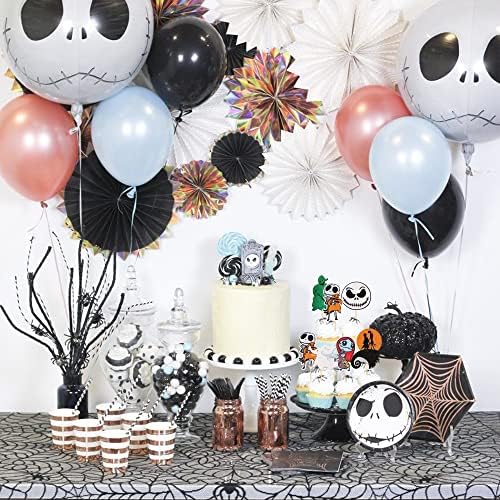 24 PCS Jack Skellington Halloween Cupcake Toppers Glitter Skull Ghost Jack and Sally Cupcake Picks for Nightmare Theme Wedding Anniversary Birthday Party Cake Decorations Supplies