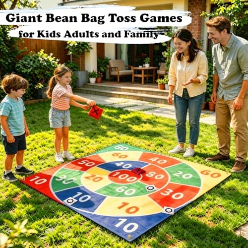 2-in-1 Outdoor Giant Tic Tac Toe Bean Bag Toss Games for Kids Adults,4.5Ft Large Outside Picnic Lawn Backyard Games for Kids Family Birthday Party Beach Carnival Outdoor Fun Giant Yard Field Day Games