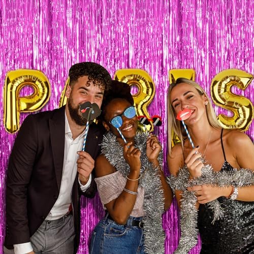 20 Pack Hot Pink Party Decorations - Tinsel Curtain Streamers Foil Fringe Backdrop for Birthday, Christmas, Bachelorette, Graduation, Fiesta Photo Booth