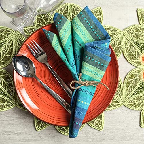Lightnpro Salsa Stripes Cloth Napkins Set of 12, 18x18 Inch, Teal Multi