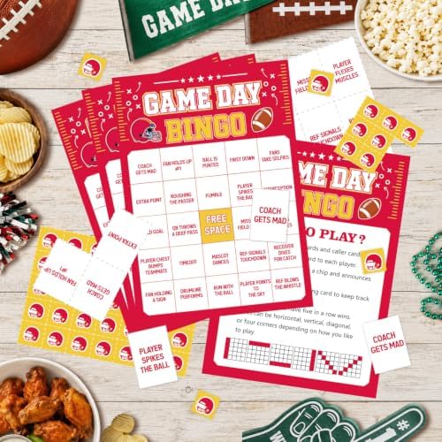 Football Bingo Game Cards - 24 Sheets, Red