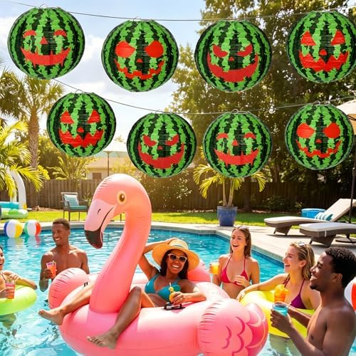 Baquler 12 Pcs Watermelon Paper Lanterns Halloween Green