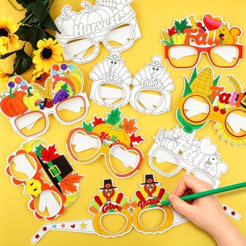32Pcs Fall Thanksgiving Craft Bulk Coloring Glasses DIY Arts Kit for Kids