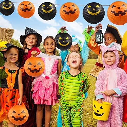 Blulu 6 Pieces Halloween Hanging Paper Lanterns Set, Halloween Pumpkin Paper Jack-O'-Lantern for Halloween Spooky Home Party Decoration, 11.8 x 11 Inch
