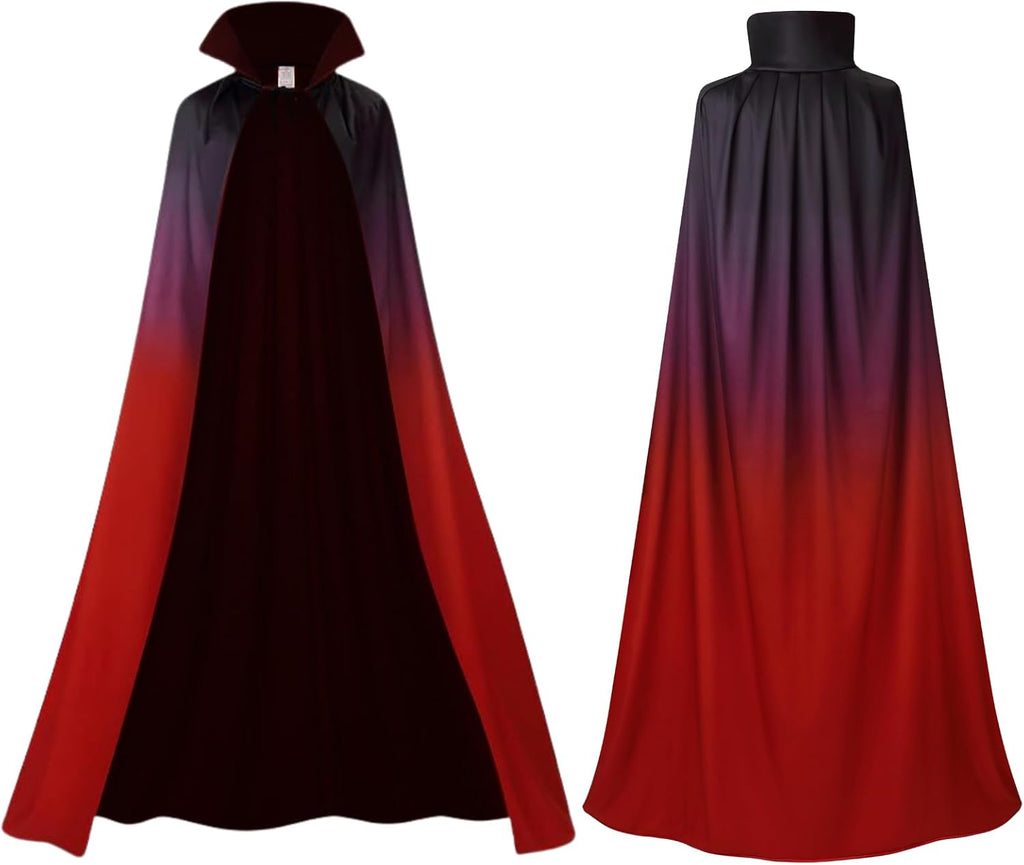 Adult Stand Collar with Hood Reversible Cloak Masquerade Cape for Halloween